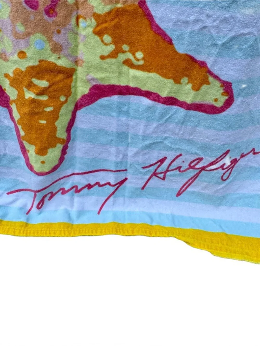 Tommy Hilfiger Beach Towel Starfish Yellow Border 100% Cotton
